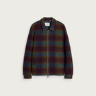 Les Deux Men's Check Wool Zipper Coach Jacket in Rosin Green