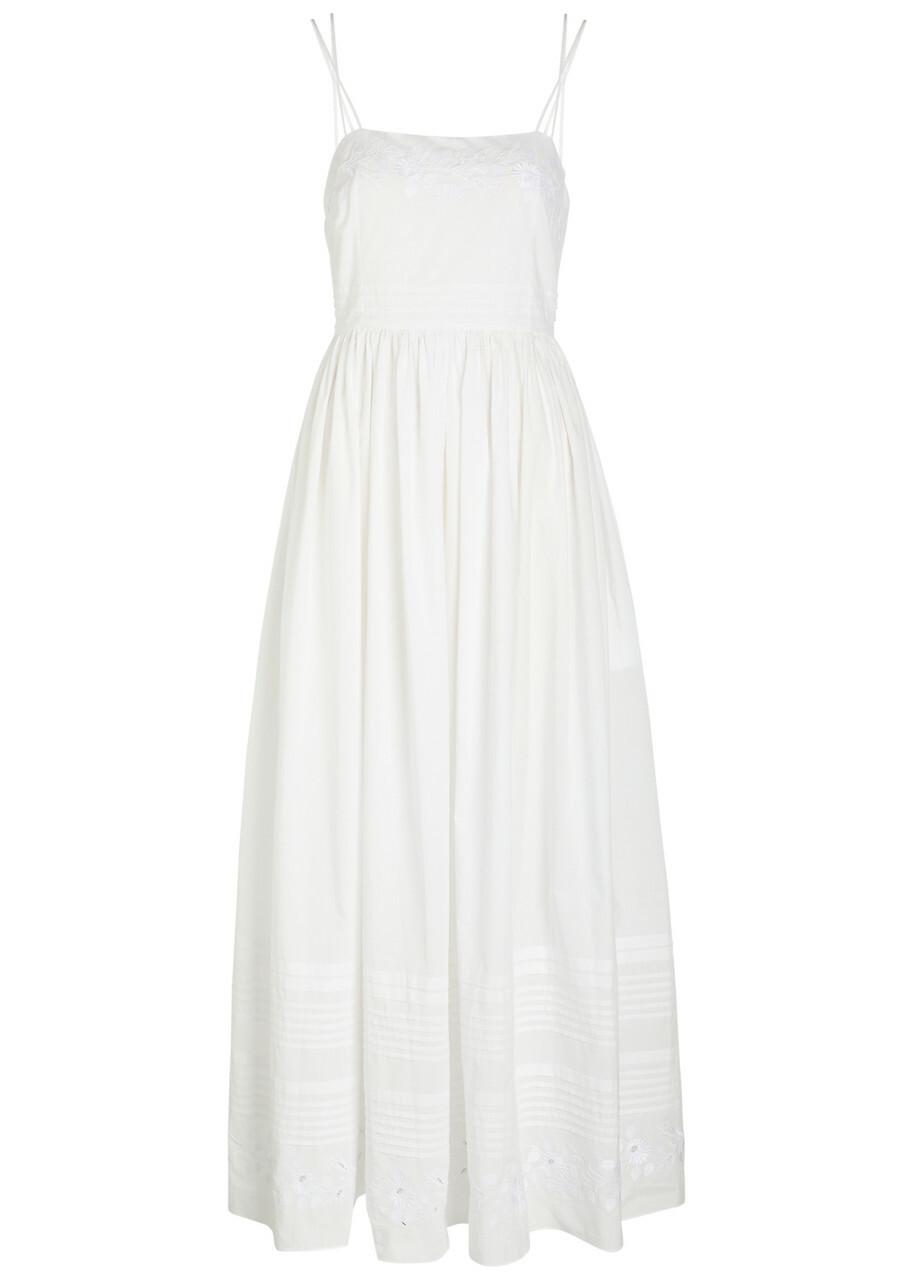 Bode Chamomile Pintucked Cotton Midi Dress White