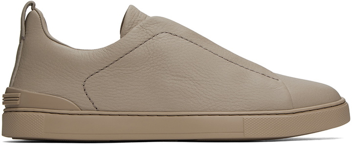 Photo: ZEGNA Beige Triple Stitch Sneakers