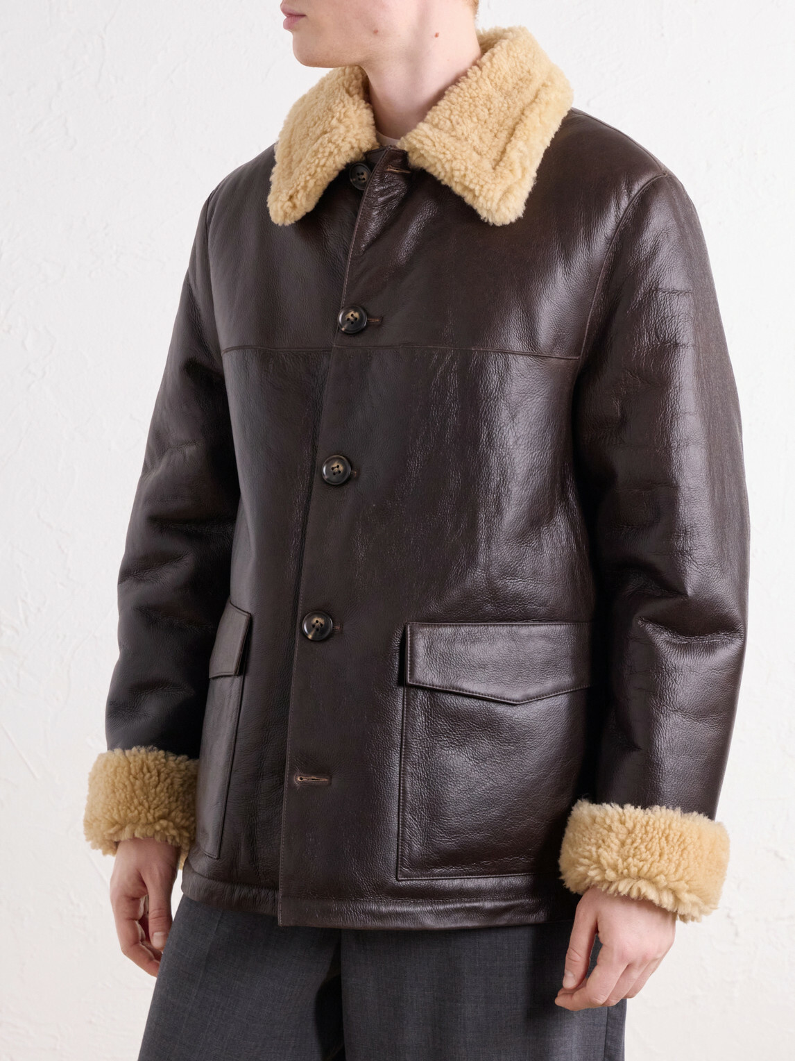 Officine Générale - Ilan Shearling-Lined Leather Jacket - Brown