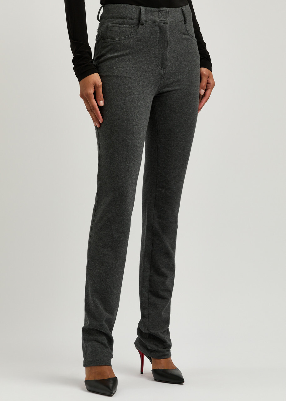 Norma Kamali Belted Stretch-cotton Trousers Dark Grey