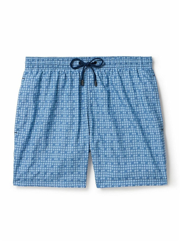 Photo: Canali - Straight-Leg Mid-Length Houndstooth Swim Shorts - Blue