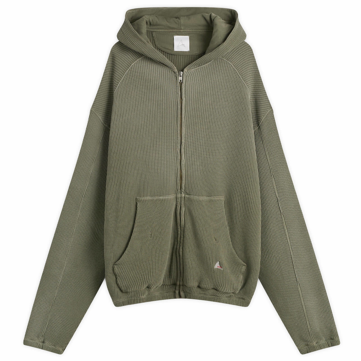ROA Men's Bee Sun Faded Waffle Zip Up Hoodie in Olive