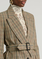 Rabanne Checked Belted Wool Blazer Beige