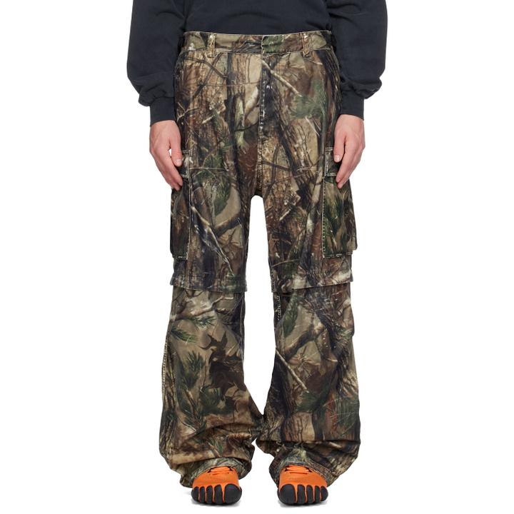 Photo: Balenciaga Brown Camo Flocked Cotton Baggy Cargo Pants