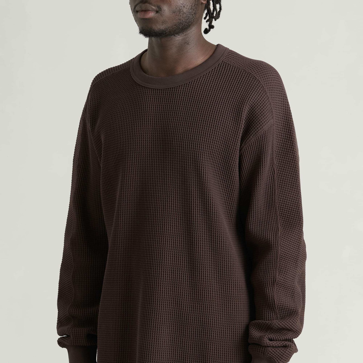 Snow Peak Men's Heavyweight Waffle Pullover in Dark Brown
