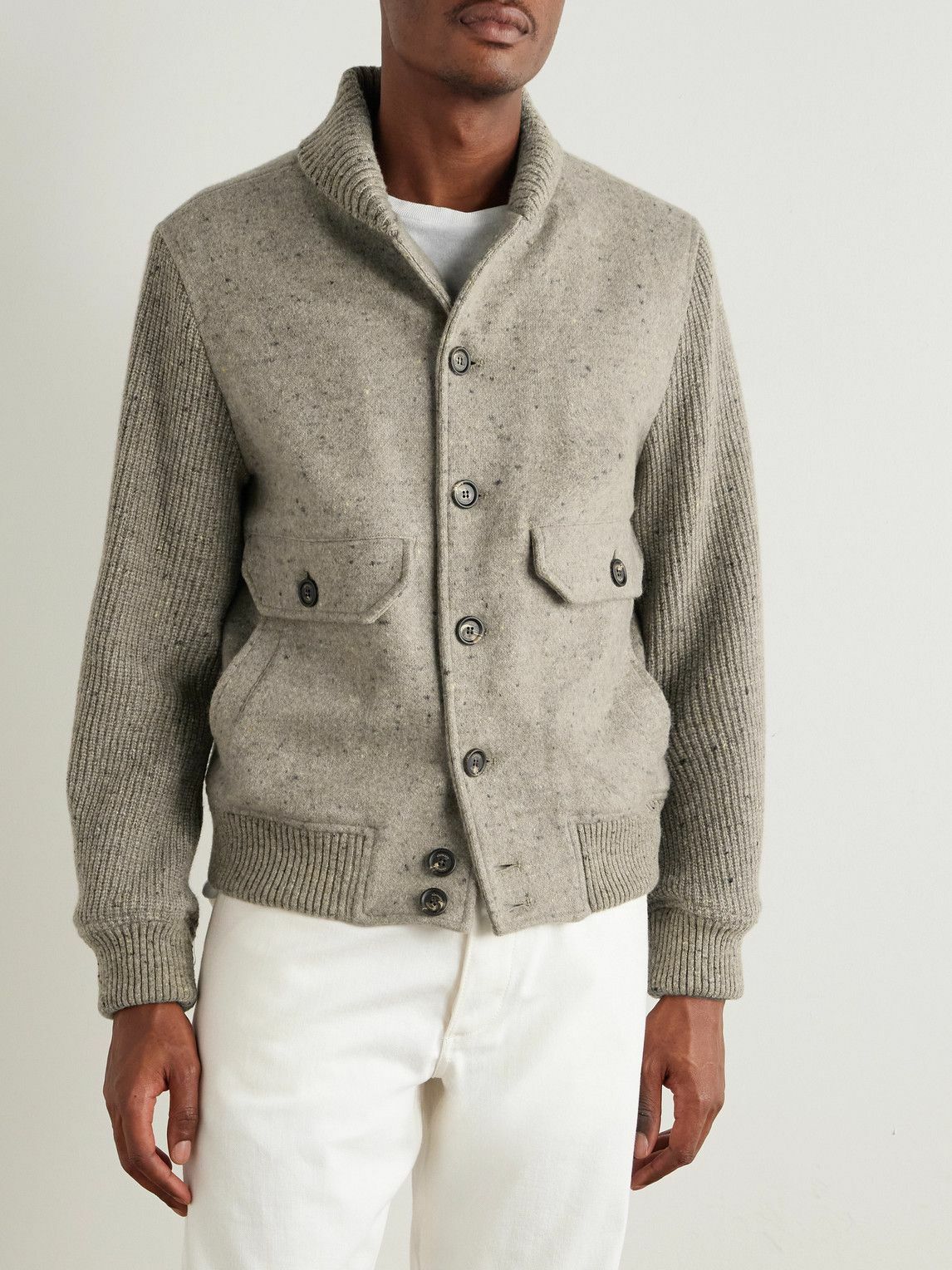 Eleventy - Shawl-Collar Wool and Cashmere-Blend Bomber Jacket - Gray