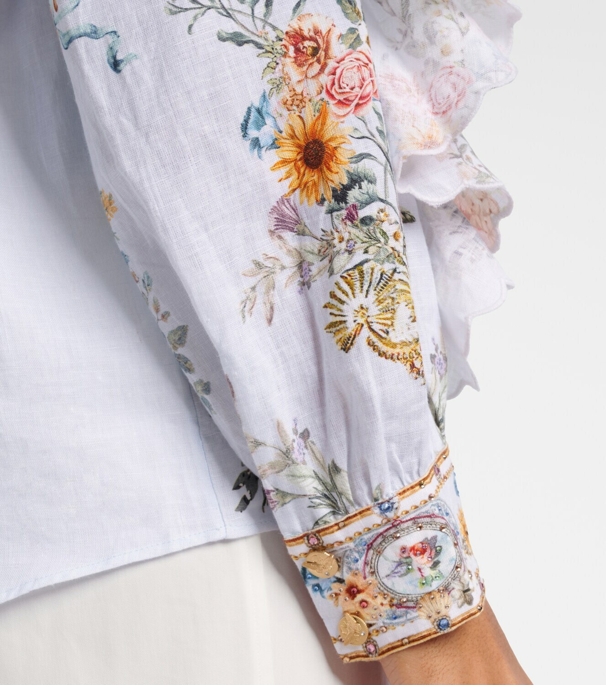 Camilla Floral ruffled linen shirt