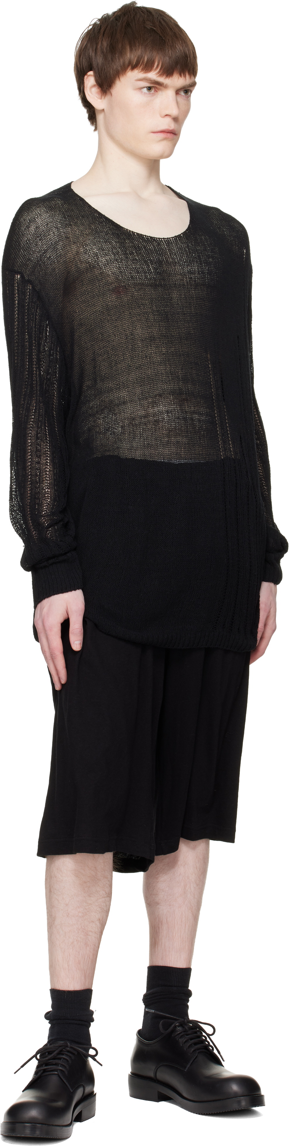YOHJI YAMAMOTO Black Cotton & Linen Jersey Shorts