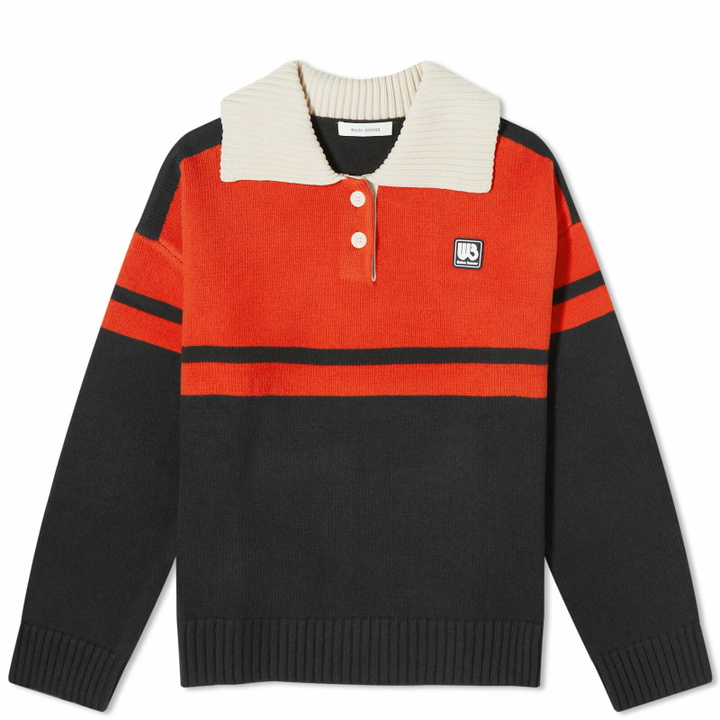 Photo: Wales Bonner Women's Long Sleeve Calm Polo in Red/Black/Beige