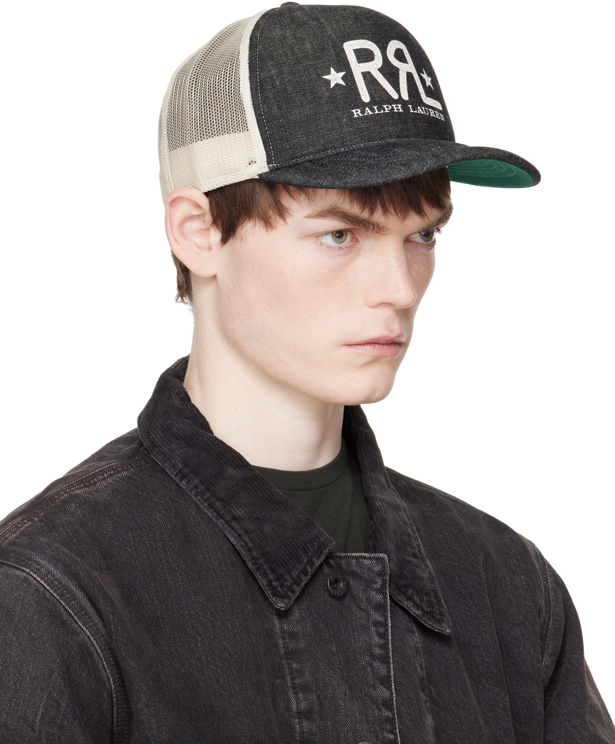 RRL Black Ranch Logo Denim Trucker Cap