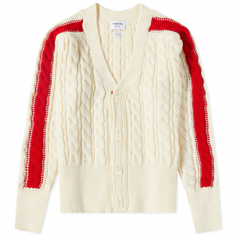 Thom Browne RWB-stripe cable-knit cardigan - White