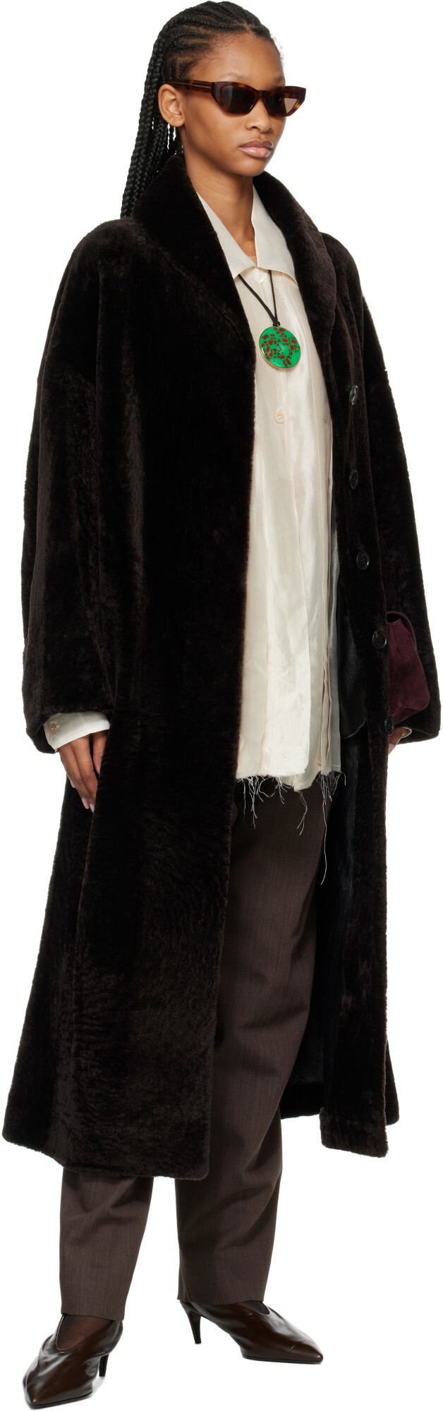 Róhe Brown Shearling Shawl Collar Coat