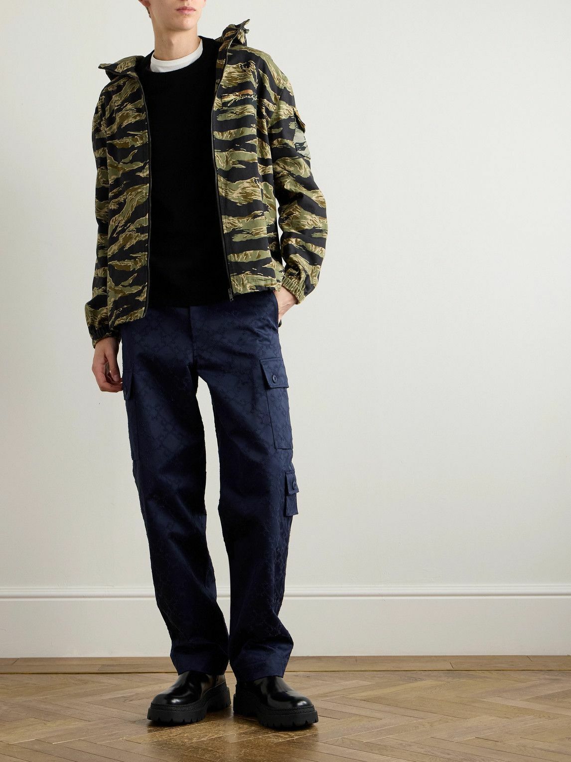 Givenchy - Straight-Leg Cotton-Twill Jacquard Cargo Trousers - Blue