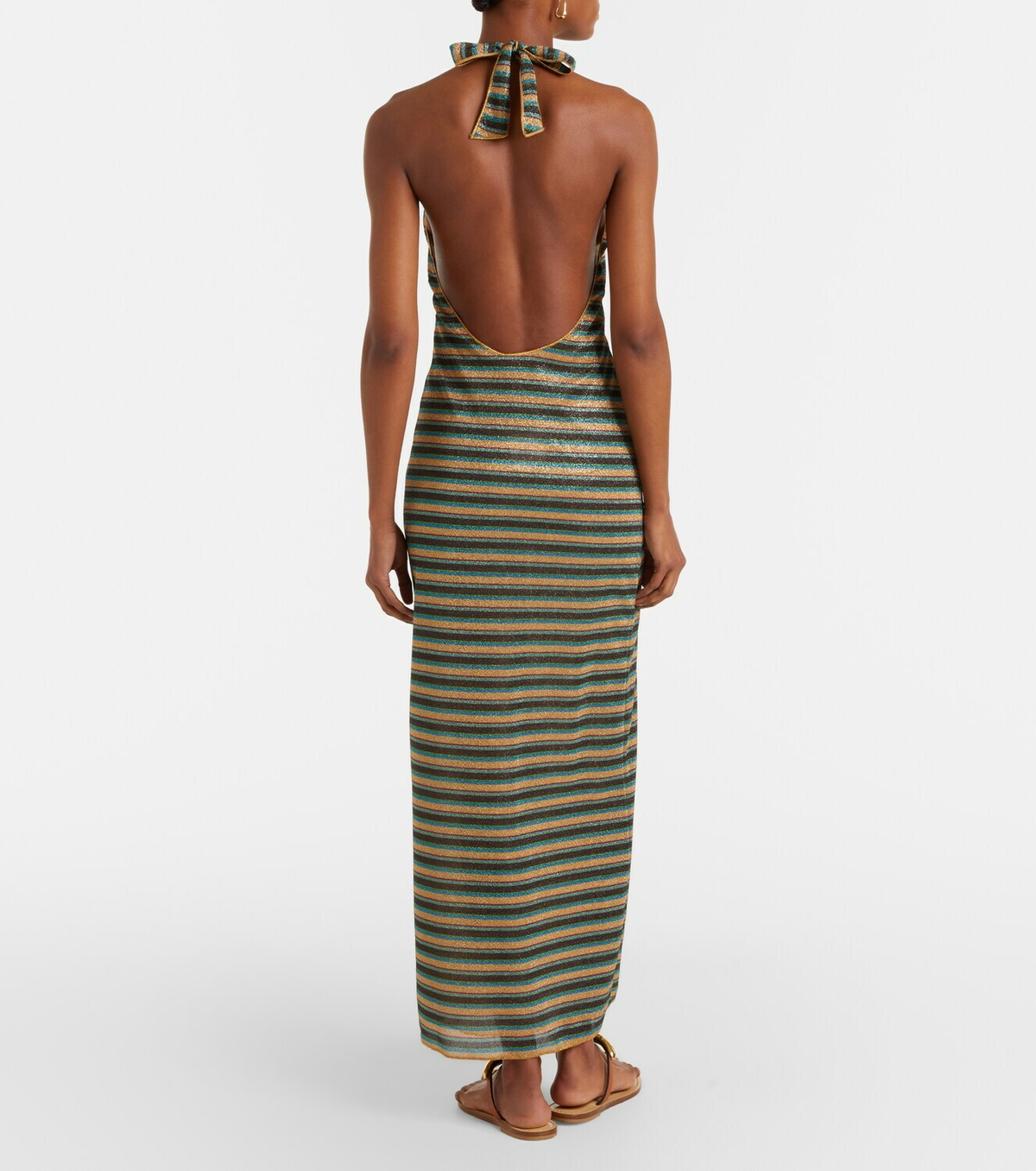 Oséree Lumière striped halterneck maxi dress