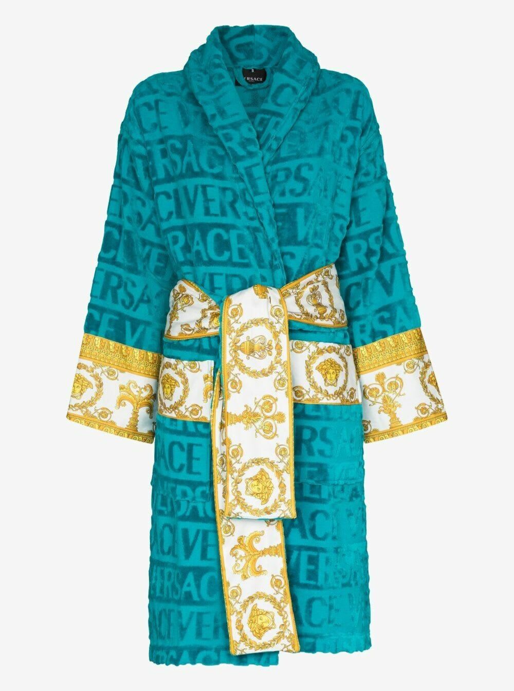 Black Bathrobe With Baroque Pattern In Terry Cotton Versace Home