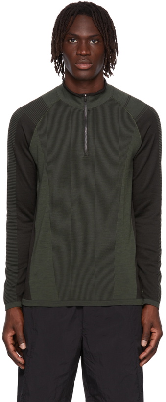 Photo: Y-3 Khaki & Black Half-Zip Long Sleeve T-Shirt