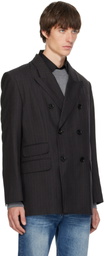 AMI Paris Gray Double-Breasted Striped Wool Blazer