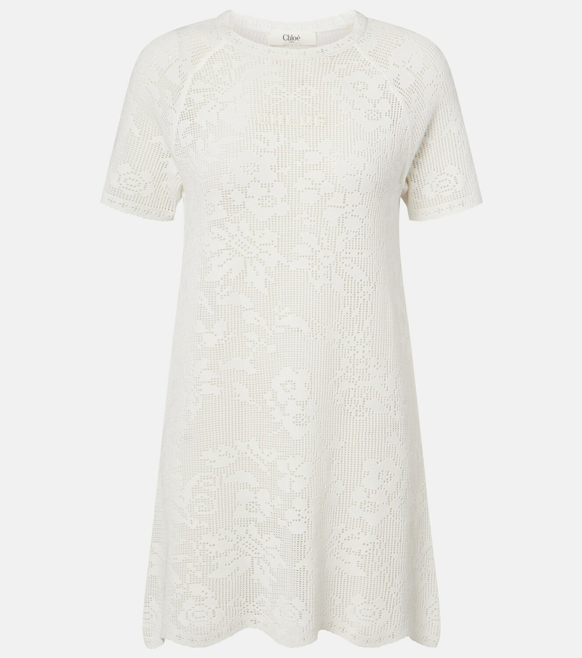 Chloé Pointelle scalloped cotton minidress