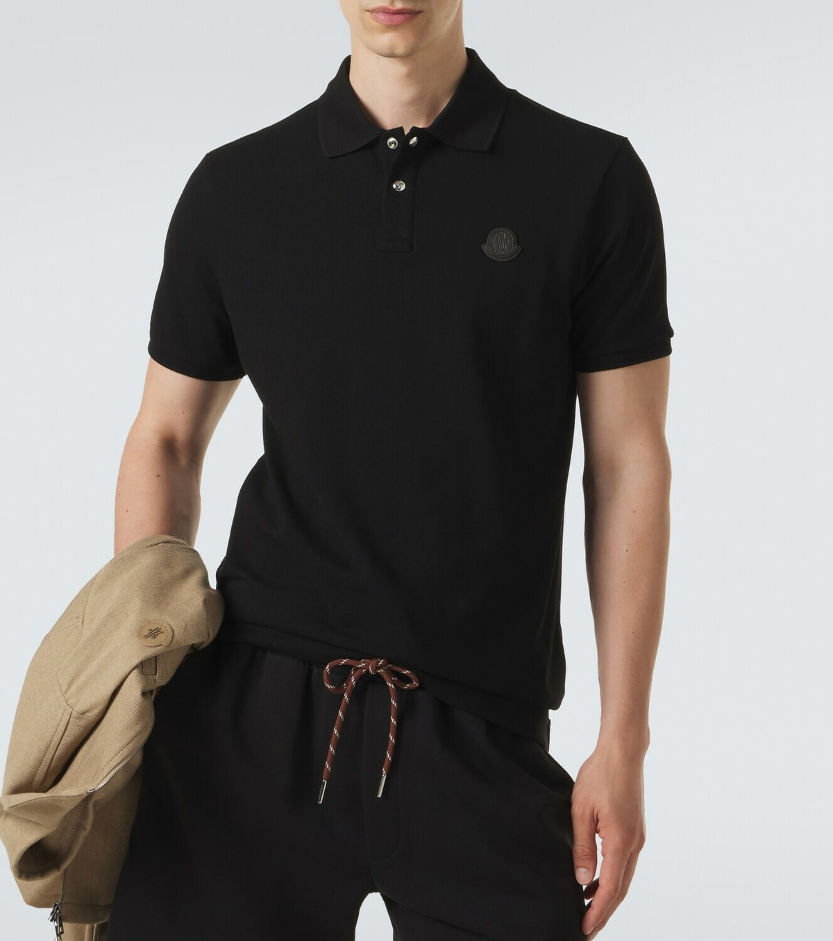 Moncler Leather-trimmed cotton piqué polo shirt