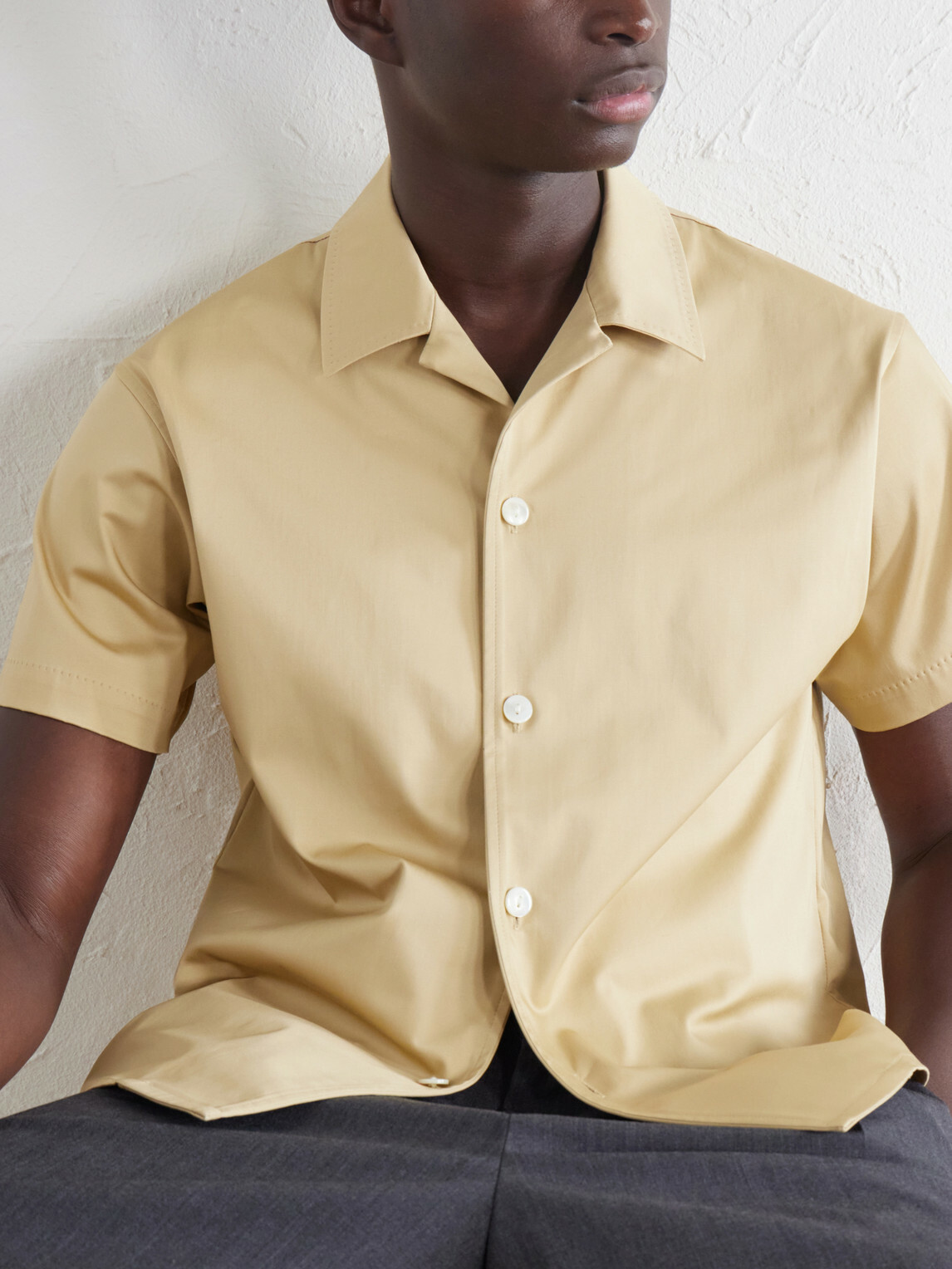 SECOND / LAYER - Avenue Camp-Collar Stretch-Cotton Poplin Shirt - Yellow
