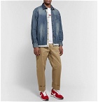 Sacai - Dr. Woo Embroidered Shell and Grosgrain-Trimmed Denim Shirt - Blue