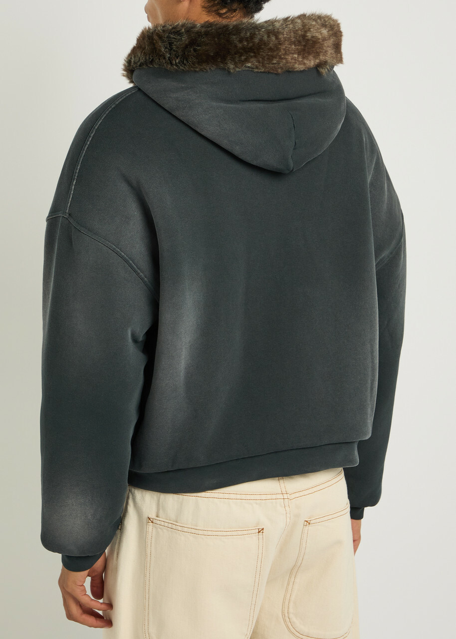 Picante Reversible Hooded Faux fur Cotton Jacket Black