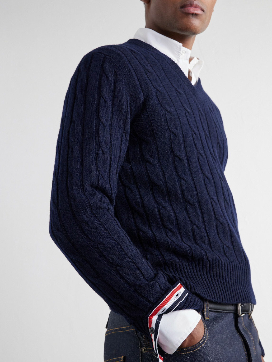 Thom Browne - 4-Bar Stripe Cable-Knit Cashmere Sweater - Blue