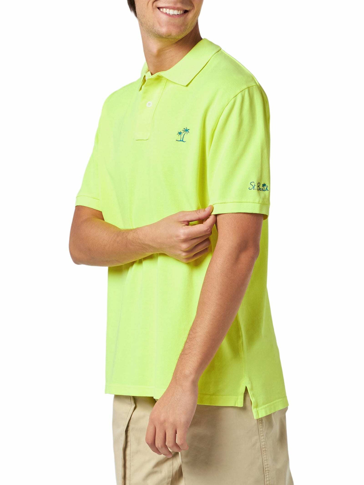 MC2 Saint Barth Man Fluo Yellow Piquet Polo With St. Barth Logo And ...