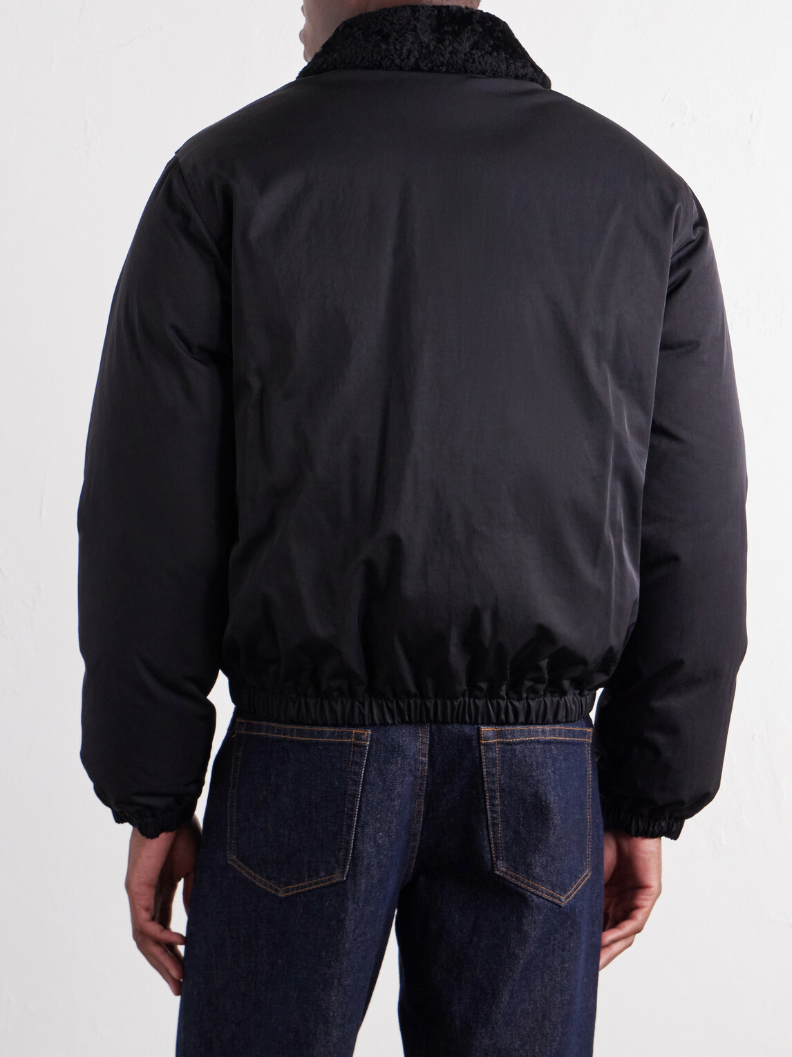 Burberry - Logo-Appliqué Shearling and Leather-Trimmed Padded Shell Blouson Jacket - Black