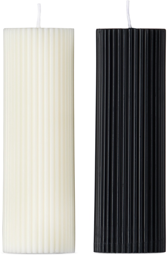 Photo: BLACK BLAZE Black & White Wide Column Pillar Party Candle Set