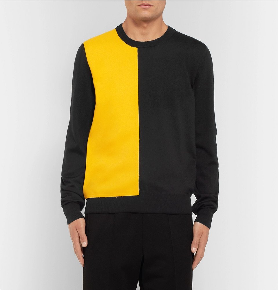 トップス Maison Margiela paneled wool sweater Maison Margiela - Twill-Panelled Wool Sweater - Men - Black Maison