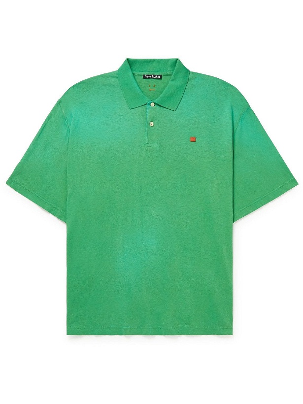 Photo: Acne Studios - Logo-Appliquéd Cotton-Jersey Polo Shirt - Green