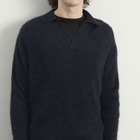 Auralee Men's Baby Suri Alpaca Sheer Knit Skipper Polo in Navy
