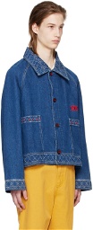 Bode Indigo Embroidered Denim Jacket