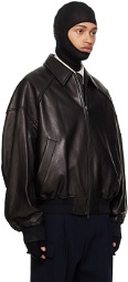 Juun.J Black Spread Collar Leather Jacket