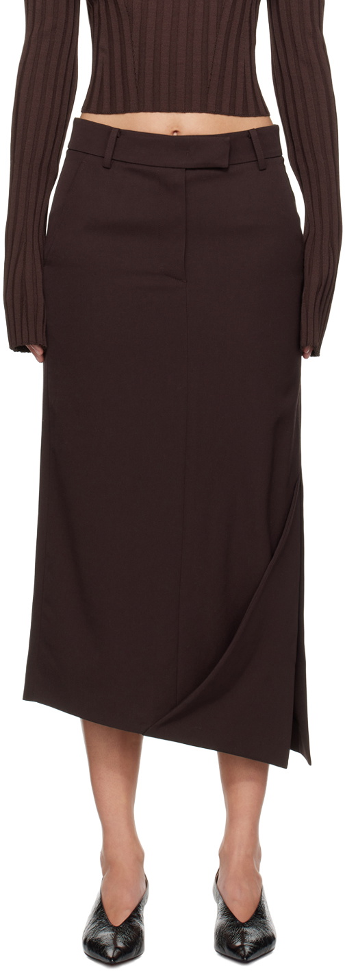 Recto Burgundy Asymmetric Midi Skirt
