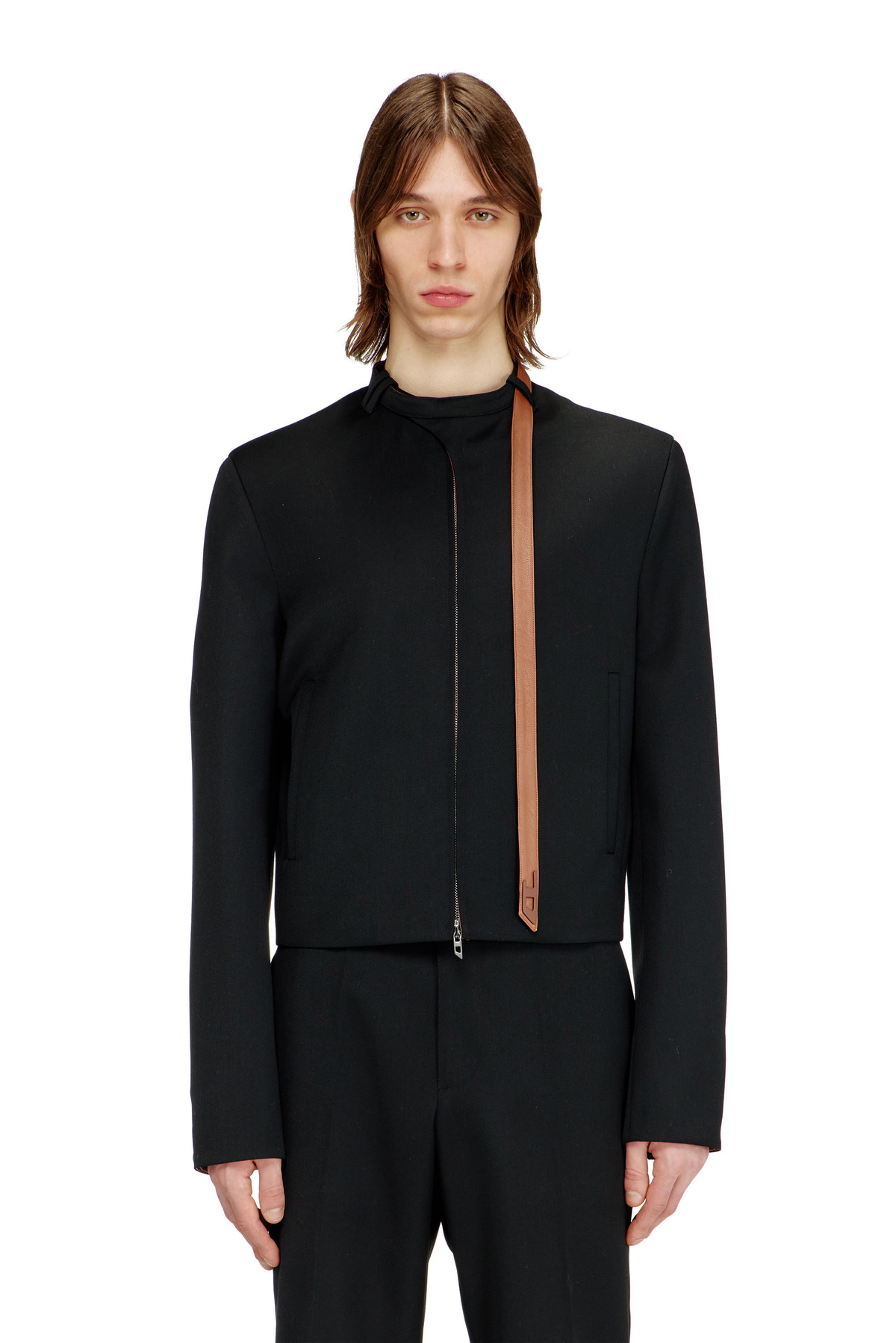 Diesel Tailored jacket with biker neck strap - Jackets Mens in Black
