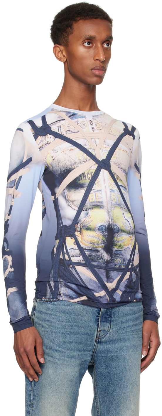 y\project カットソー Y/Project Blue & Black Bondage Print Long Sleeve T-shirt Y/Project