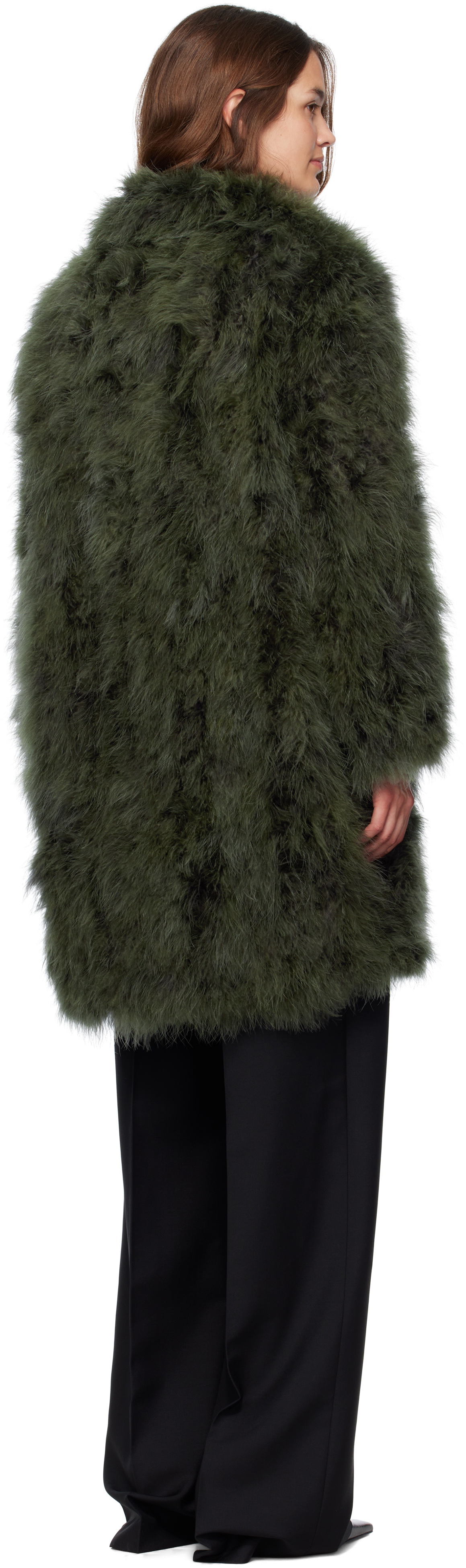 Yves Salomon Green Long Feather Coat