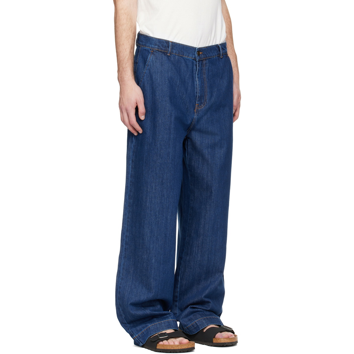 Merz b. Schwanen Blue 1940s Cotton Denim High Rise Wide Leg Chino Jeans