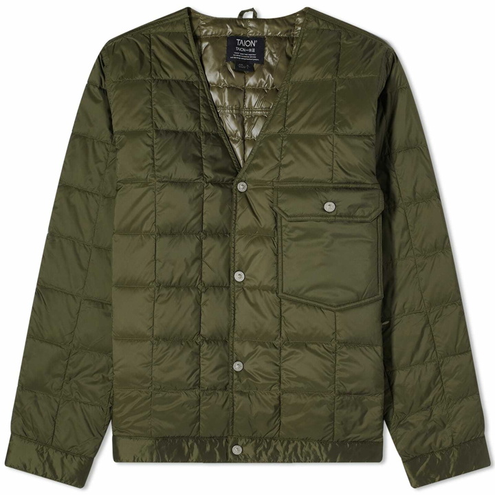 Photo: Taion Men's Down Work Cardigan in Dark Olive