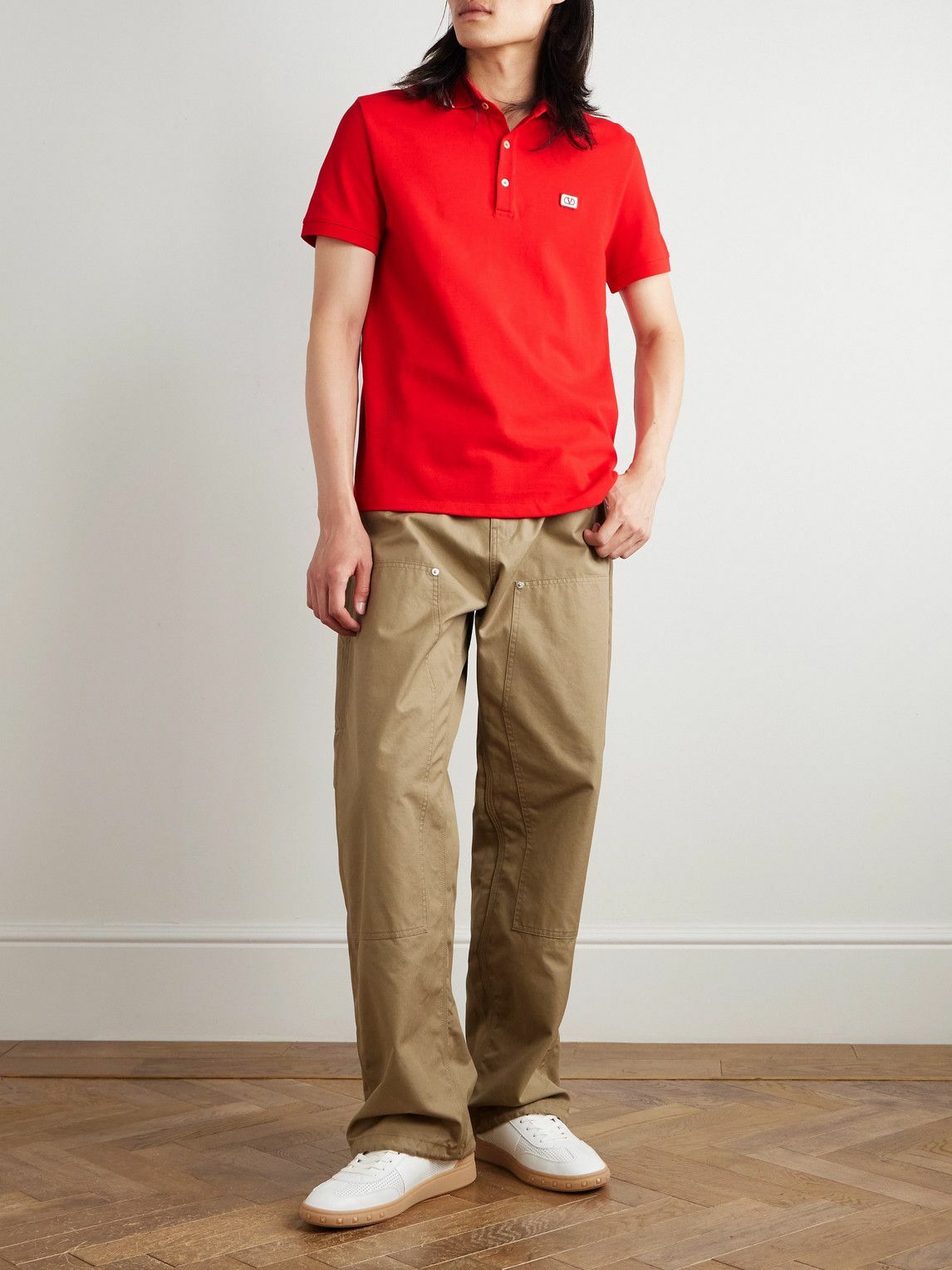 Valentino Garavani - Logo-Appliquéd Striped Cotton-Piqué Polo Shirt - Red