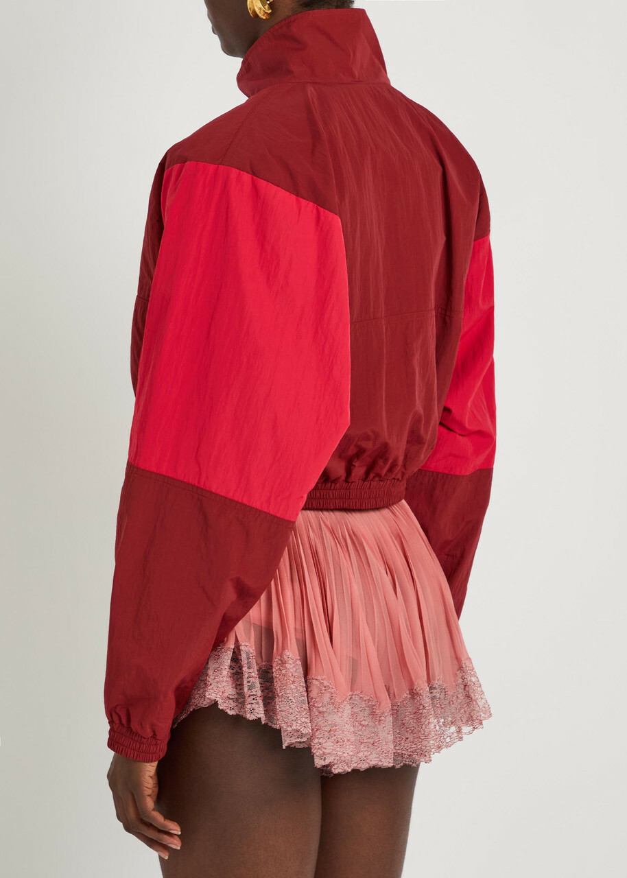 Saint Laurent Colour-blocked Shell Cropped Jacket Dark Red