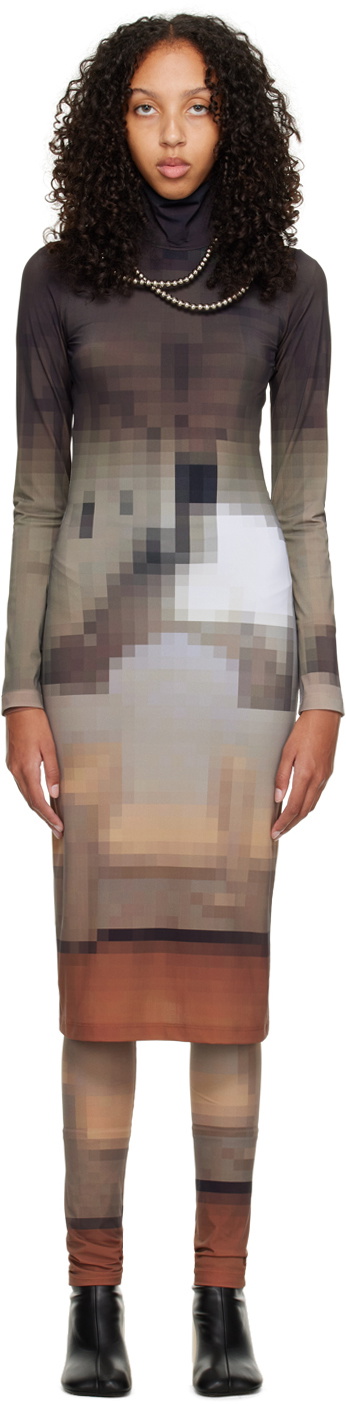 MM6 Maison Margiela Brown Pixel Print Midi Dress MM6 Maison