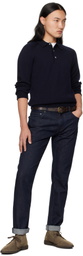 Drake's Navy Merino Wool Knitted Polo