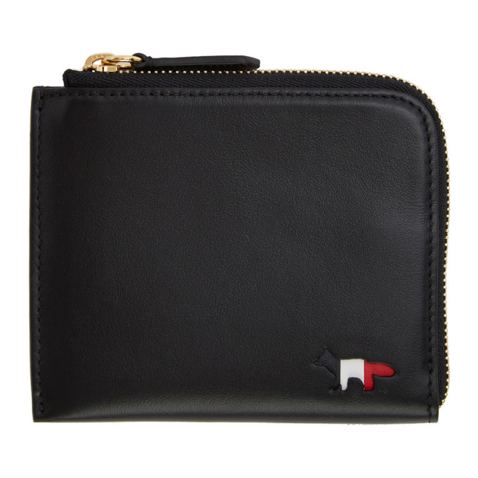 Maison Kitsune Black Tricolor Logo Leather Coin Purse Maison