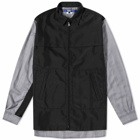 Junya Watanabe MAN Men's Stripe Check Technical Overshirt in White/Black/Black