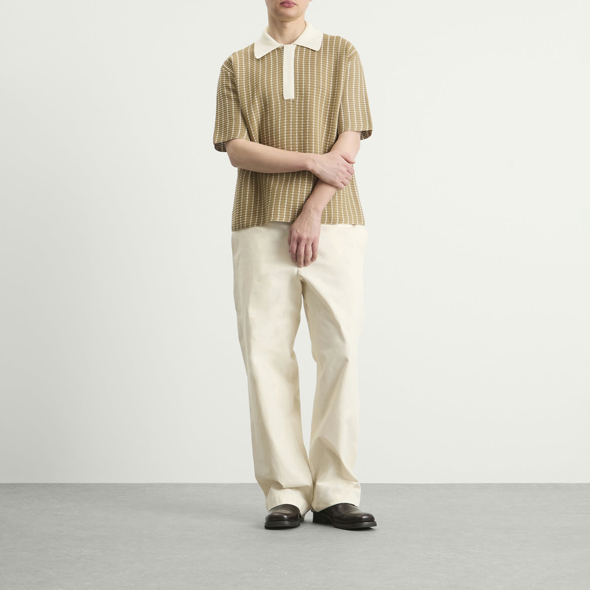 Jil Sander Men's Cotton Bi-Colour Net Stitch Polo in Deer