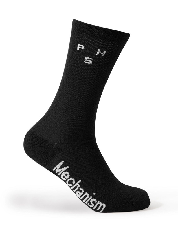 Photo: Pas Normal Studios - Control Logo-Intarsia Merino Wool-Blend Piqué Cycling Socks - Black